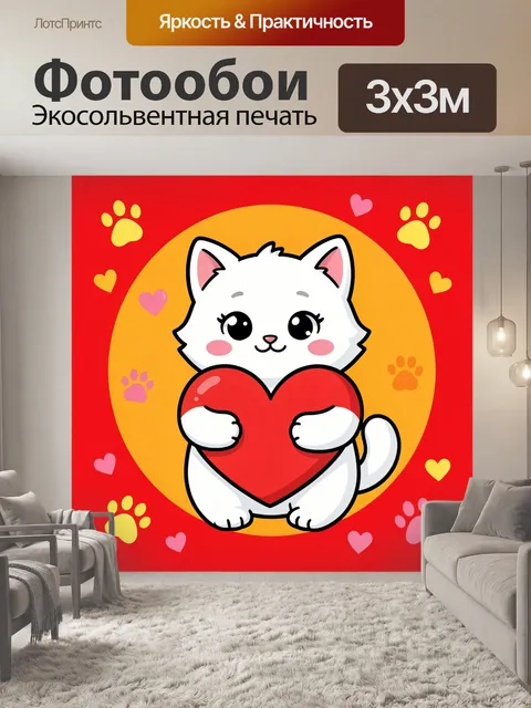 Фотообои Милый кот с сердцем