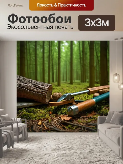 Фотообои с инструментами и натуральными материалами, которые идеально вписываются в лес