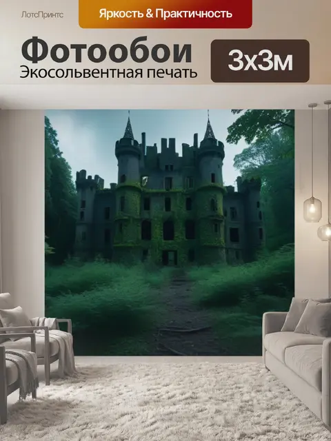 Фотообои темный лес с заброшенным замком