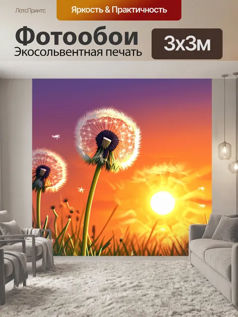 Фотообои одуванчики на фоне заката