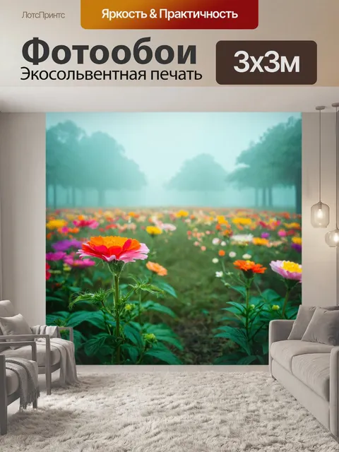 Фотообои туман в стиле ретро: яркие цветы в тумане, создающие контраст между нежностью и таинственностью