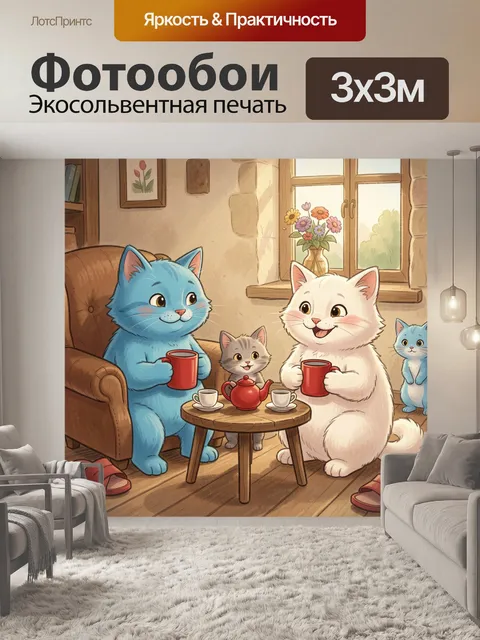 Фотообои Коты за чаепитием у окна