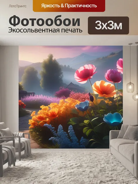 Фотообои пейзаж с большими цветами
