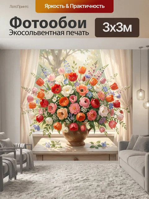 Фотообои Букет тюльпанов у окна