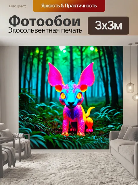 Фотообои животные в стиле неоновый, мифические существа в неоновом лесу