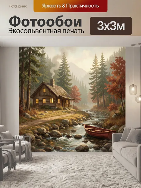 Фотообои Лесная избушка у ручья