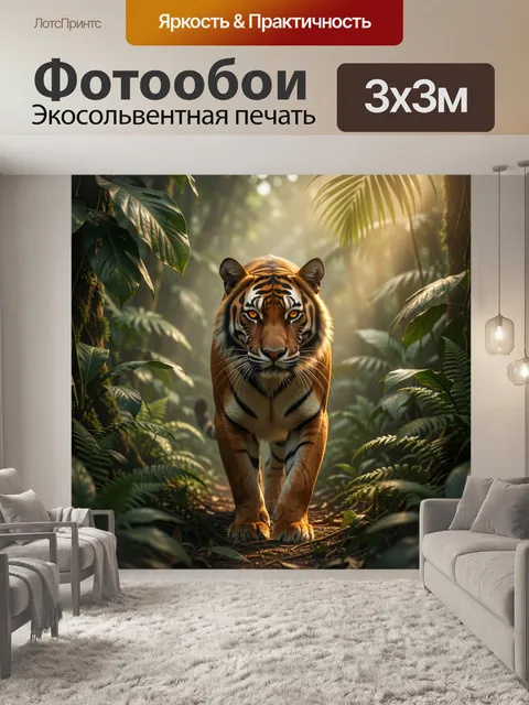 Фотообои Тигр в тропических джунглях
