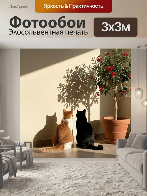 Фотообои Два кота у цветущего дерева