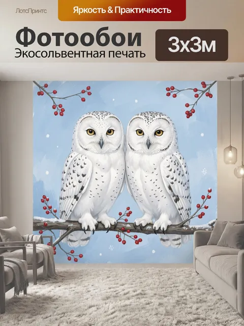 Фотообои Совы на ветках с ягодами