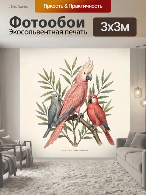 Фотообои Три попугая на ветке