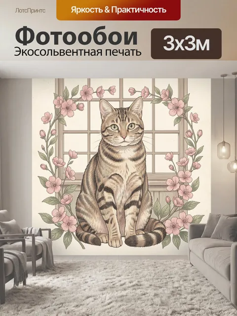 Фотообои Тигровая кошка в цветах