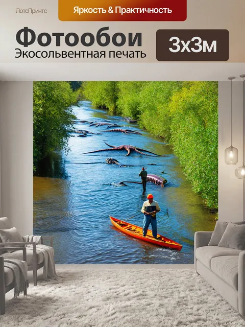 Фотообои река с необычными формами, где рыбаки сталкиваются с нежданными водными существами