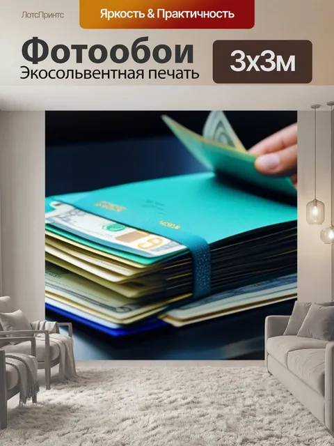 Фотообои кошелёк, полный денег и документов