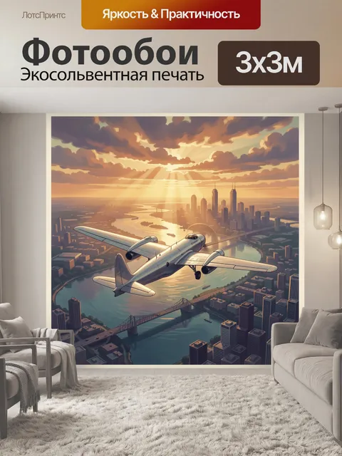Фотообои Ретро самолет над городом