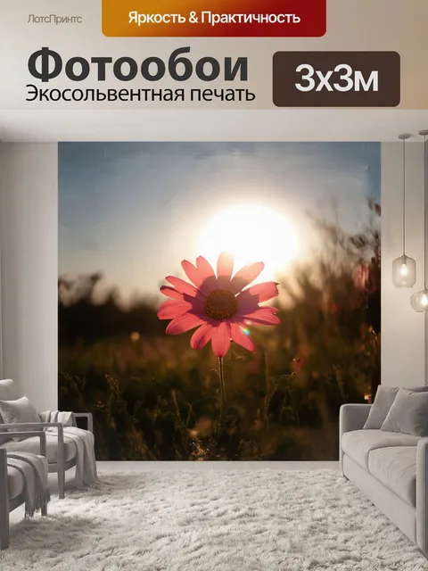 Фотообои в центре композиции — великолепный цветок, раскрывающий свои лепестки на фоне утреннего солнца