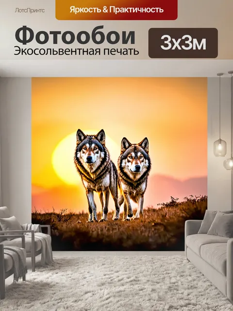 Фотообои волки на фоне заката