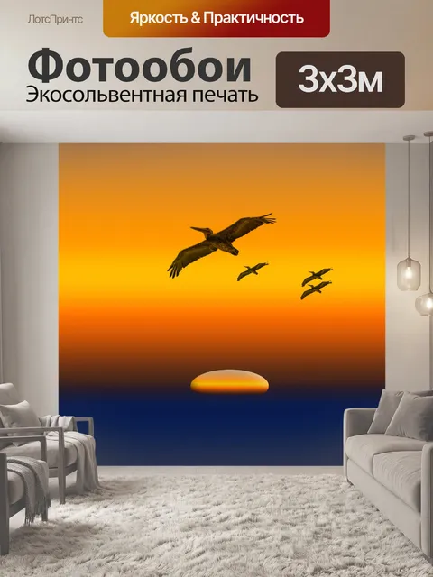 Фотообои Птицы летят над заходящим солнцем