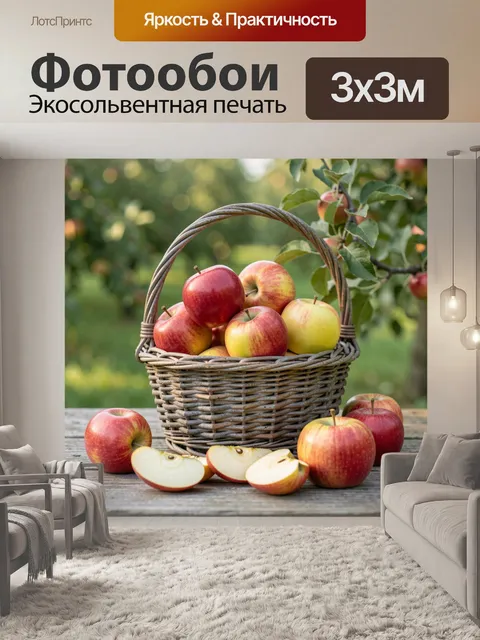 Фотообои Яблоки в плетёной корзине