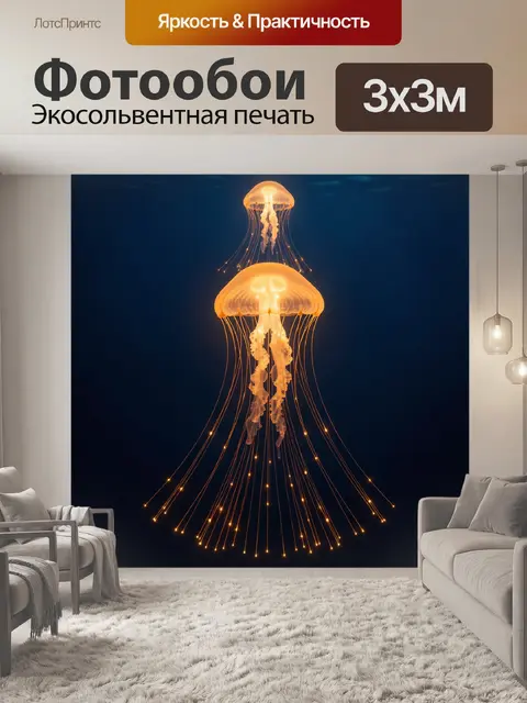 Фотообои Светящиеся медузы в темном море