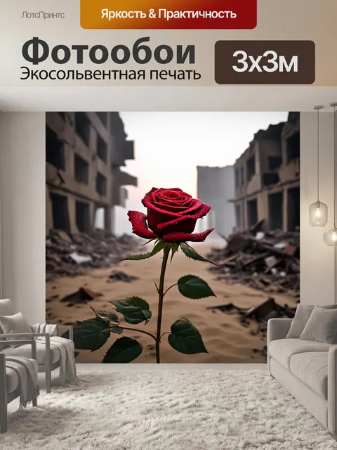 Фотообои Одинокая красная роза с каплями росы на лепестках