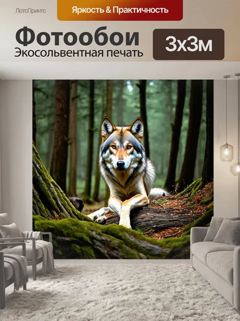 Фотообои волчица, охраняющая свое логово в густом лесу