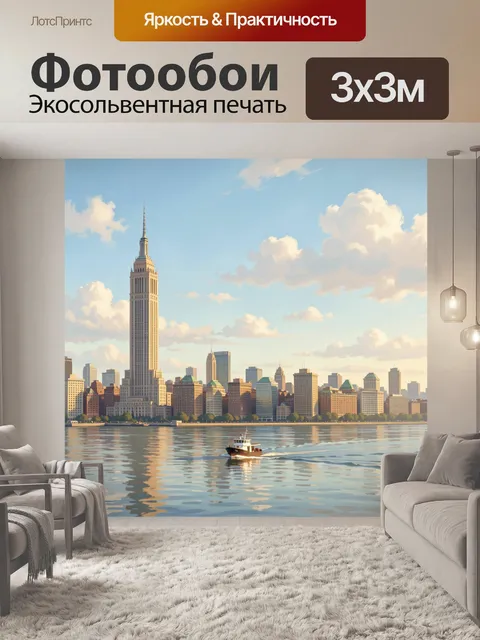 Фотообои Нью-Йоркский skyline с катером