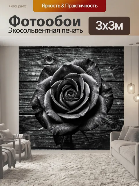 Фотообои Черная роза на деревянном фоне