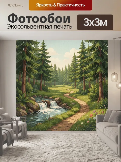 Фотообои Хвойный лес с ручьем