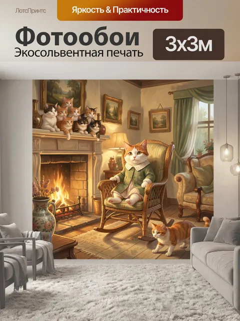 Фотообои Коты у камина в гостиной