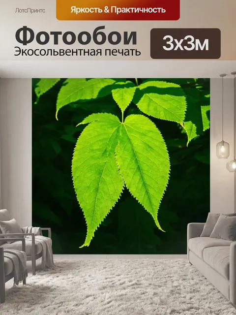 Фотообои зеленые в стиле импрессионизм, где игра света и тени создаёт таинственные узоры на поверхности листьев