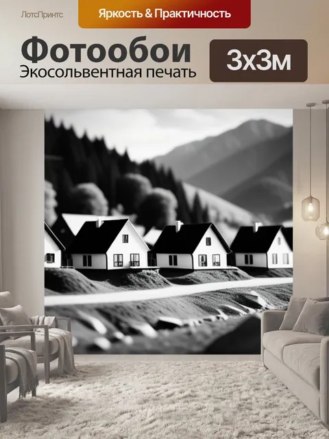 Фотообои пейзаж с домами чернобелый