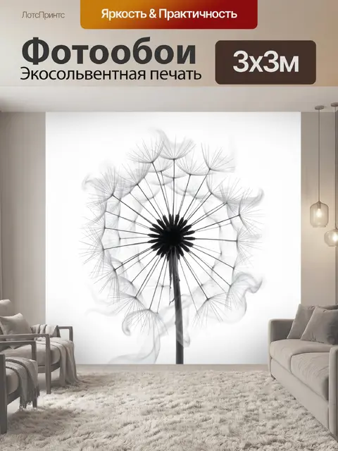 Фотообои Нежный одуванчик в монохроме