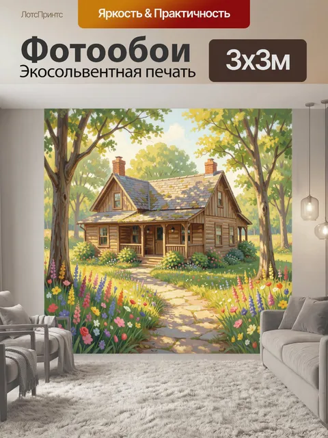 Фотообои Домик в цветущем саду