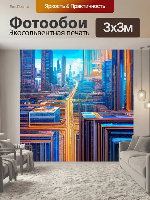 Фотообои абстрактный городской пейзаж с линиями и формами, выполненный в технике цифровой живописи
