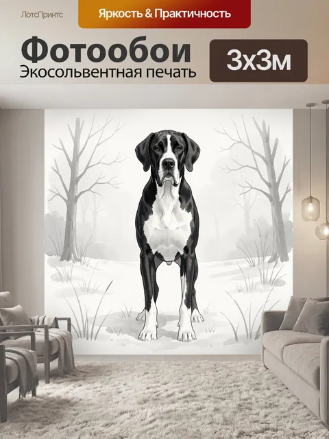Фотообои Черно-белый дог в лесу