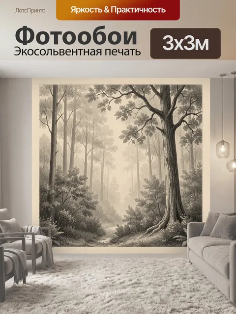 Фотообои Туманный лесной пейзаж