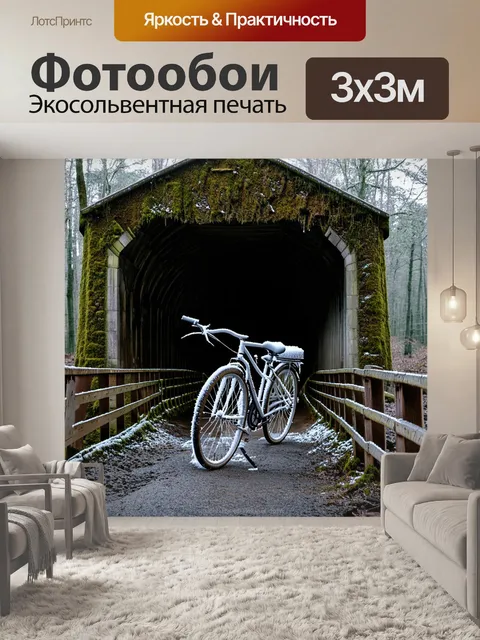 Фотообои велосипед застывший в моменте на старинном мосту