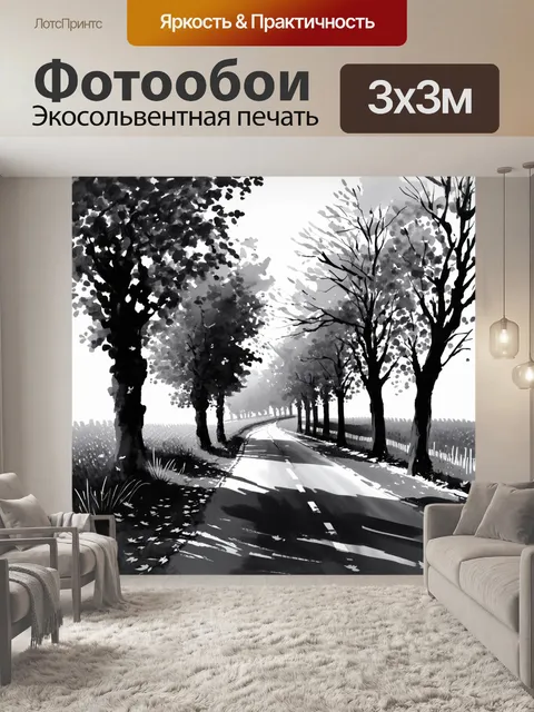 Фотообои черно-белый: атмосферная сельская дорога
