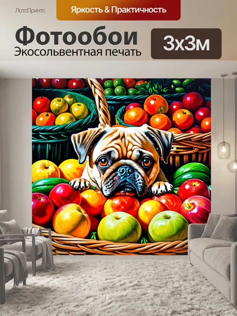Фотообои на утреннем городском рынке мопс