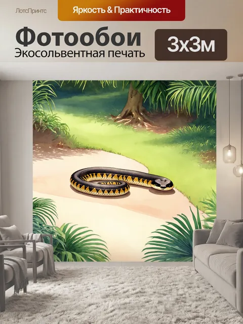 Фотообои изображение императорской змеи, изогнувшейся в элегантной линии, которая плавно течёт через данный пейзаж