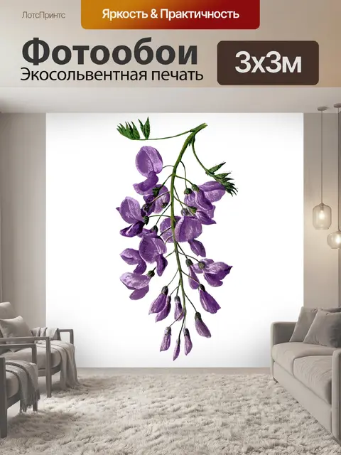 Фотообои Вистерия Цветы Акварель