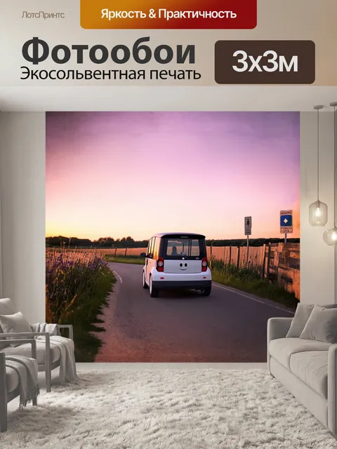 Фотообои современная электрическая машина тихо едет по узкой деревенской улице