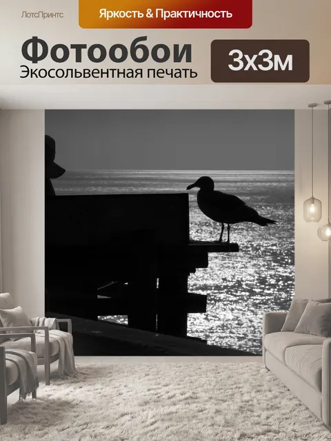Фотообои чайка и рыбак силуэт