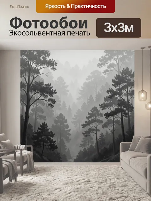 Фотообои Туманный лес с высокими соснами