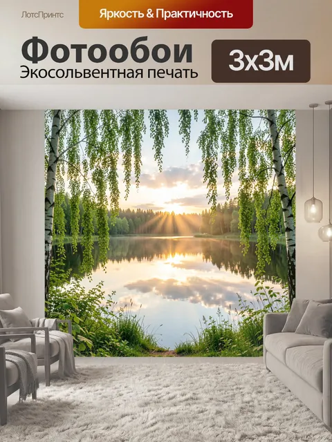 Фотообои Солнечный лесной берег озера