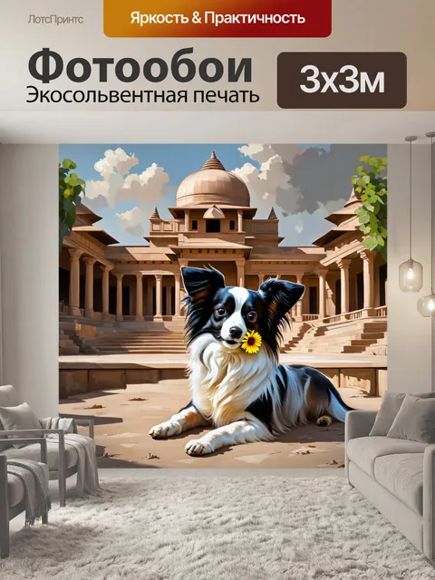 Фотообои папильон спокойно лежит на фоне старинного дворца, цветок в зубах