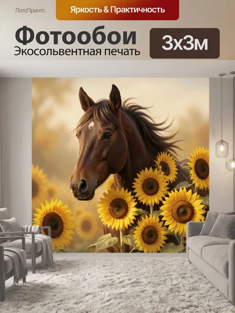 Фотообои Лошадь среди подсолнухов