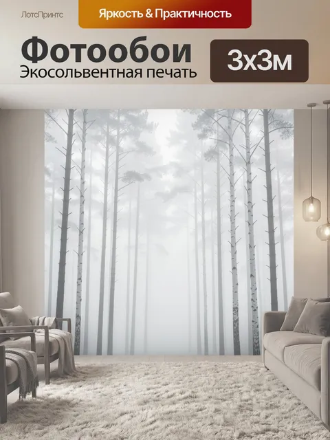 Фотообои Туманный лес с березами