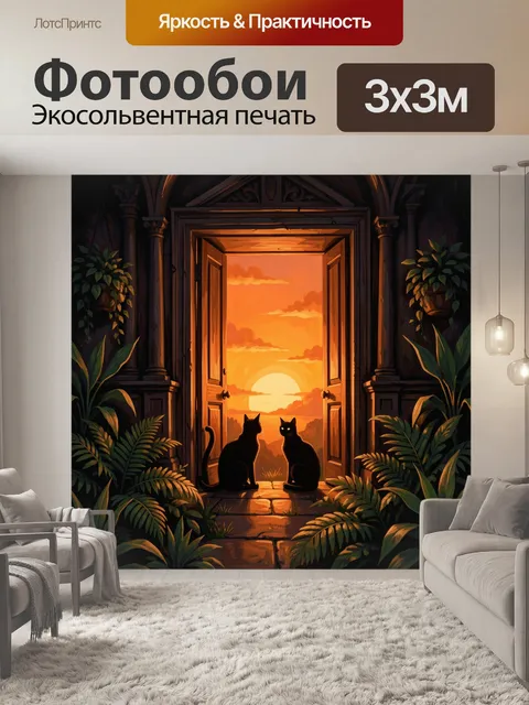 Фотообои Черные коты в арочном проеме на закате