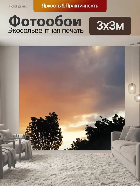 Фотообои деревья в силуэте на фоне заката